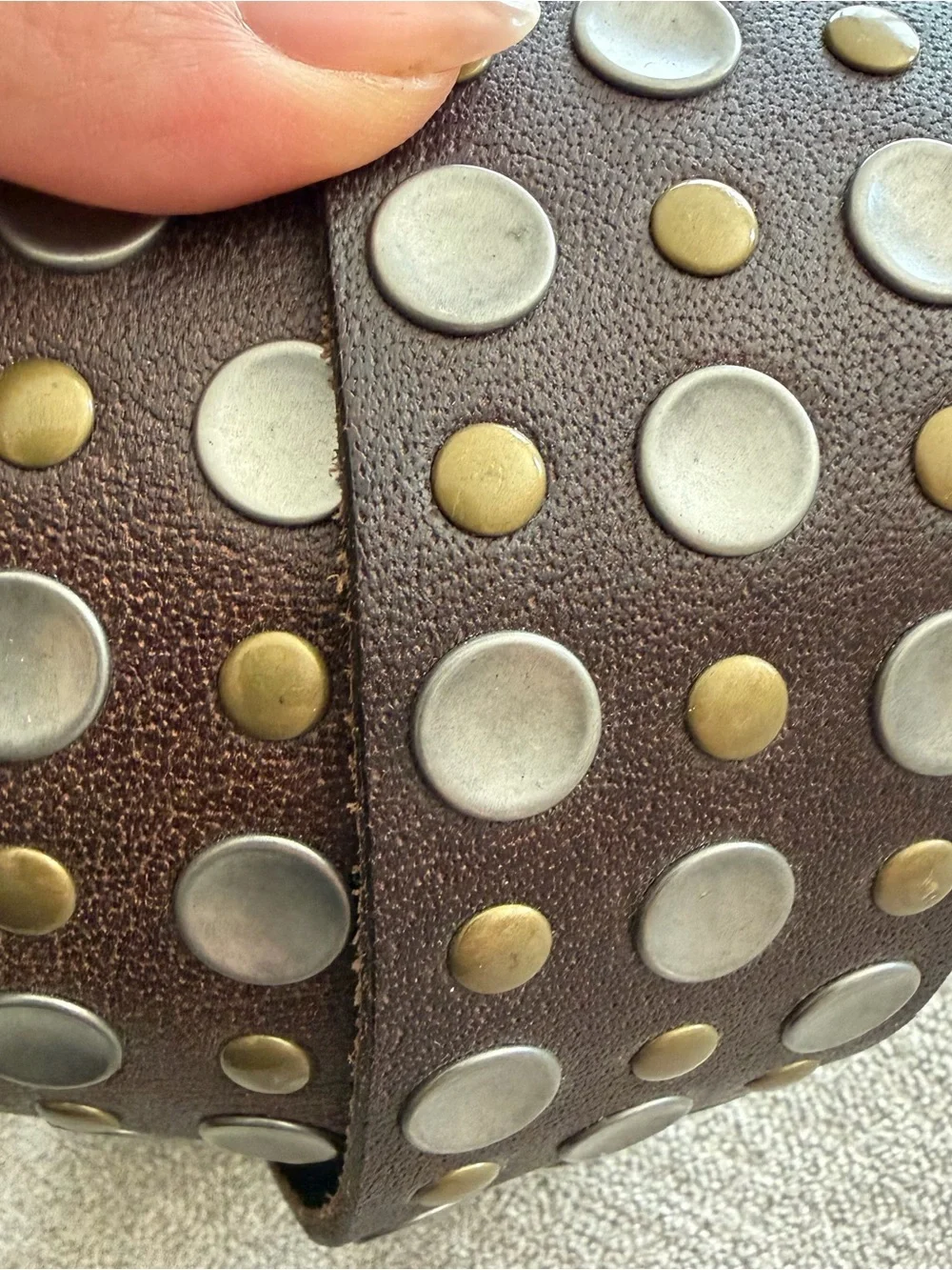 Vintage Hollister Studded Leather Belt Brown Wide Double Hole XS/S
